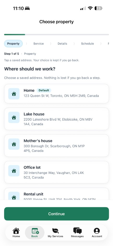 Choose your property — saved addresses in the GraSnoW app