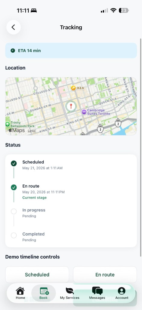 Track your service — live ETA and status updates in the GraSnoW app